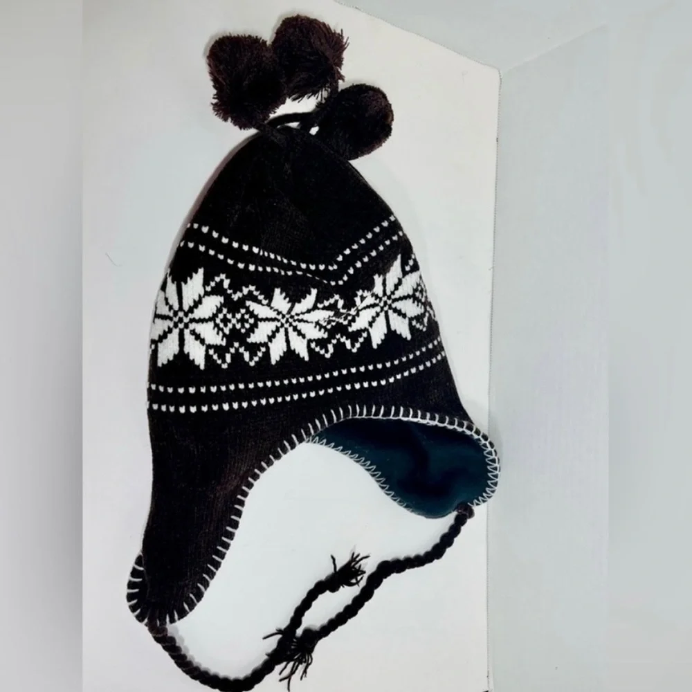 VINTAGE WINTER NORDIC SNOWFLAKE BROWN & WHITE HAT (UNISEX) (LARGE KIDS)